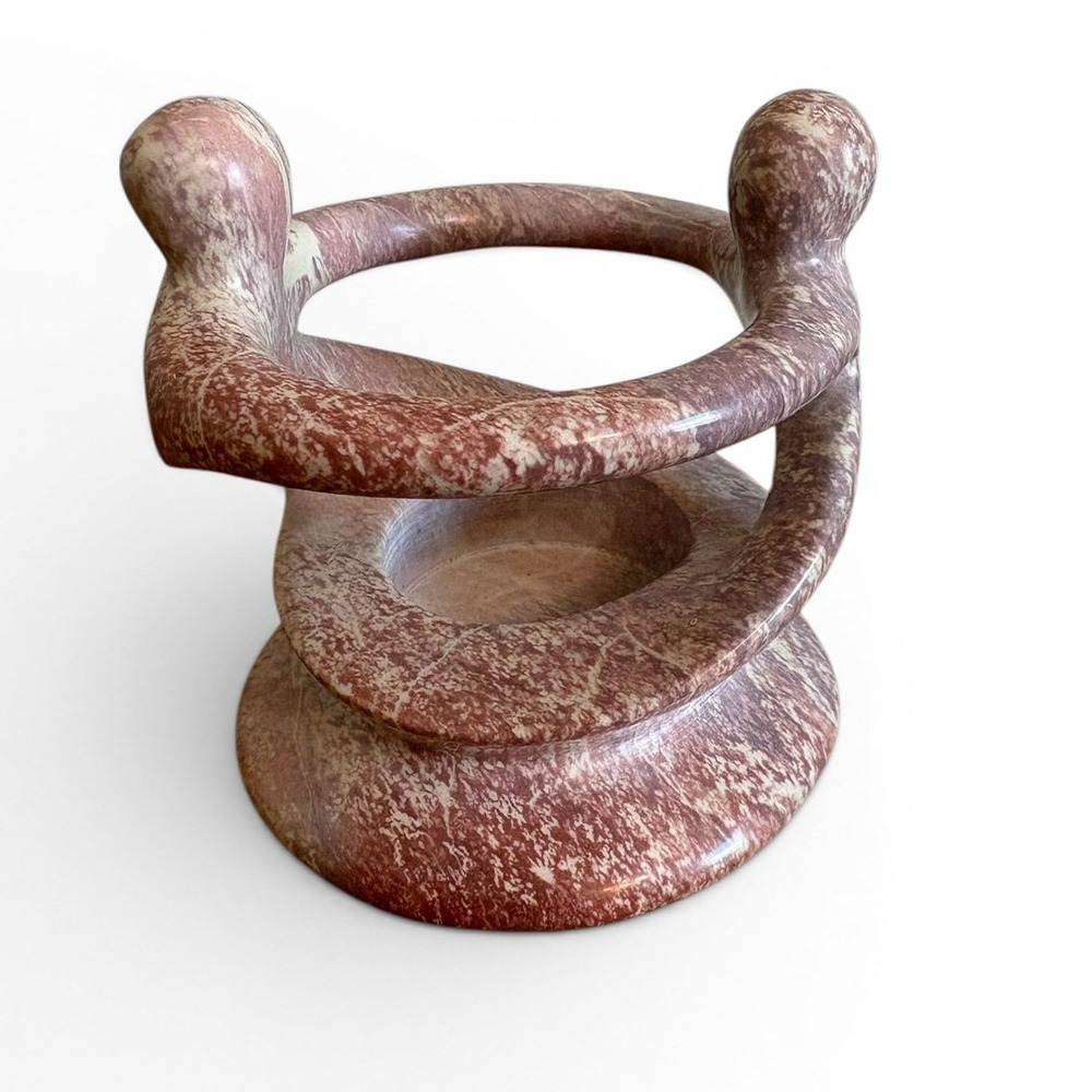Abstract Soapstone Sculpture Two Figures Circle Candle Holder Pink Carved Stone